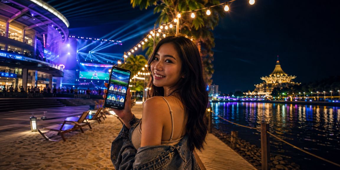Pemain menikmati permainan slot kasino dalam talian di Kuching menggunakan telefon pintar