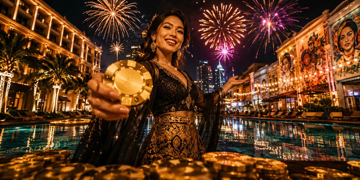 Promosi pertaruhan kasino eksklusif di Pulau Pinang dengan suasana malam Melayu yang meriah